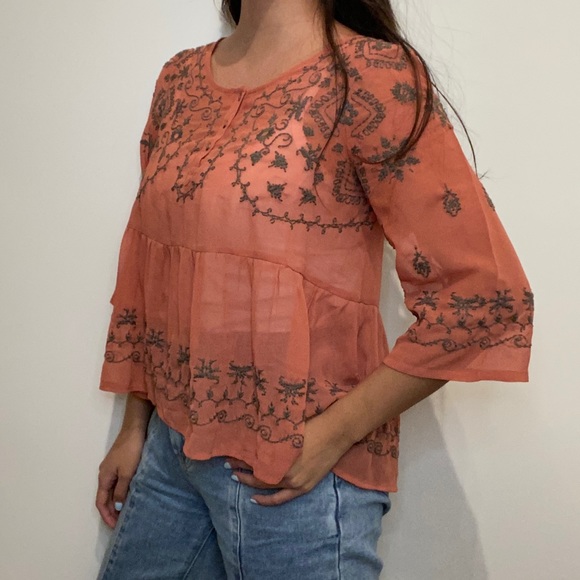 Free People embroidered burnt orange top - Picture 4 of 10